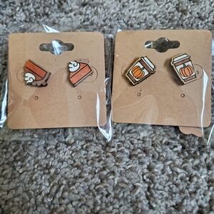 Handmade and painted wooden Pumpkin pie and Pumpkin latte earrings